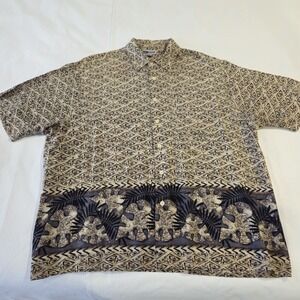 Untied Men's Casual Button Down Short Sleeve Tan Brown Black Tropical XL